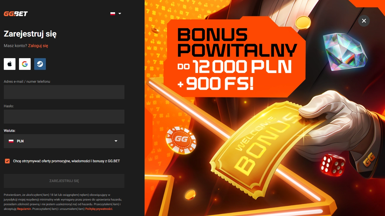 Rejestracja w GG.BET